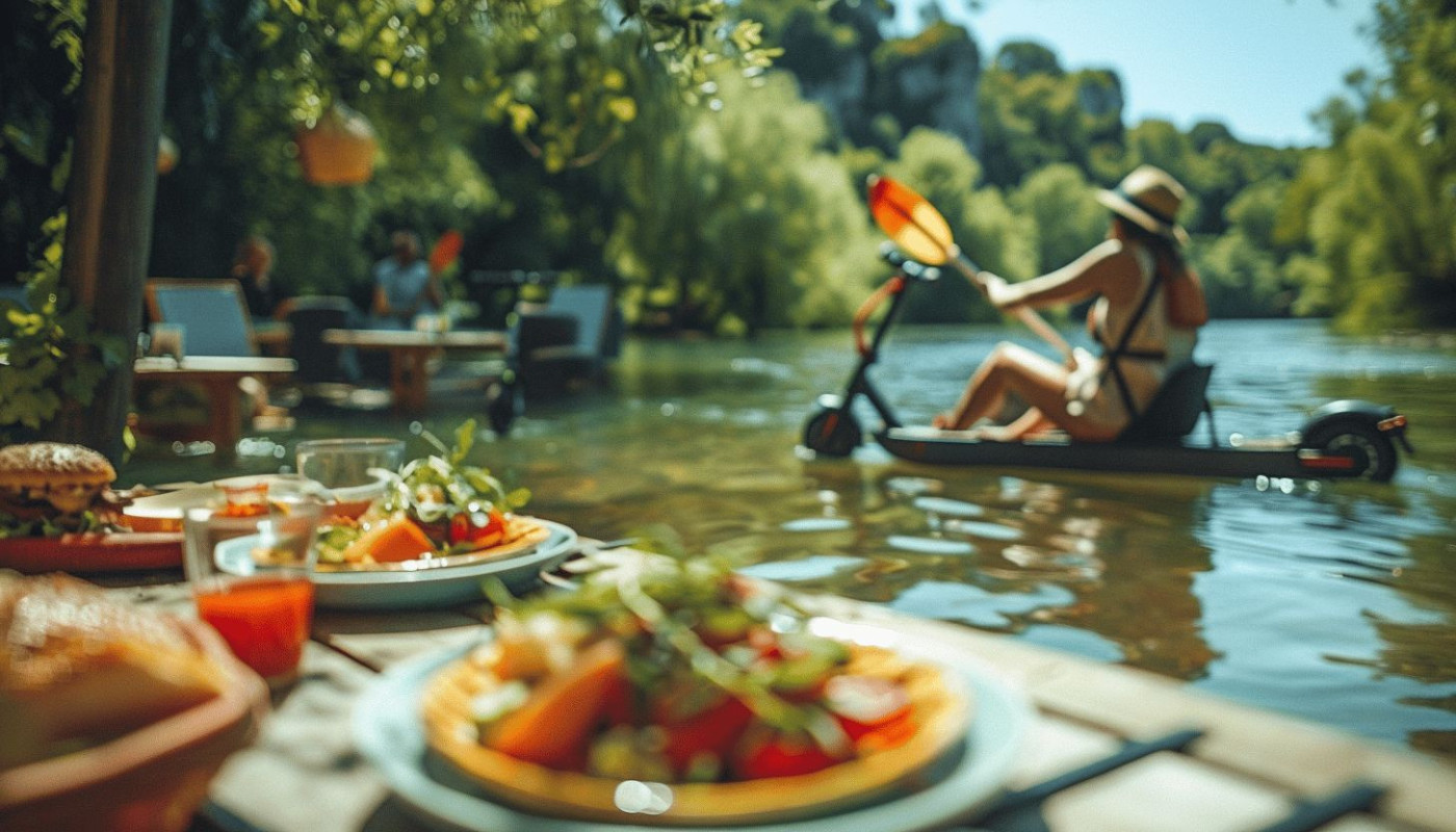 Balade en Canoë Kayak à Béziers et Pause Gourmande à la Trottinette Restaurant avec une Trottinette Électrique