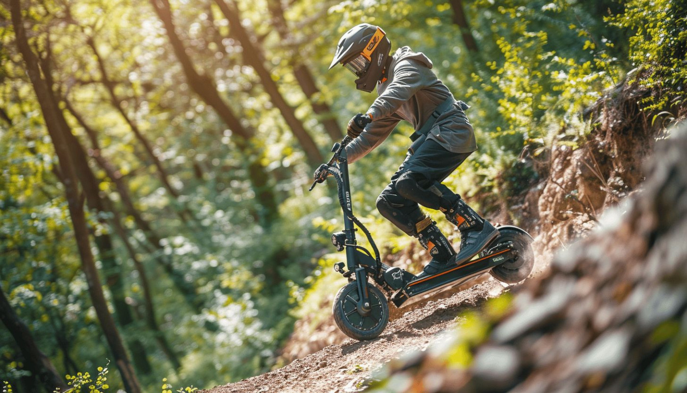 Découvrir la trottinette de descente électrique et le trot-cross à travers le parc de Roquebrun